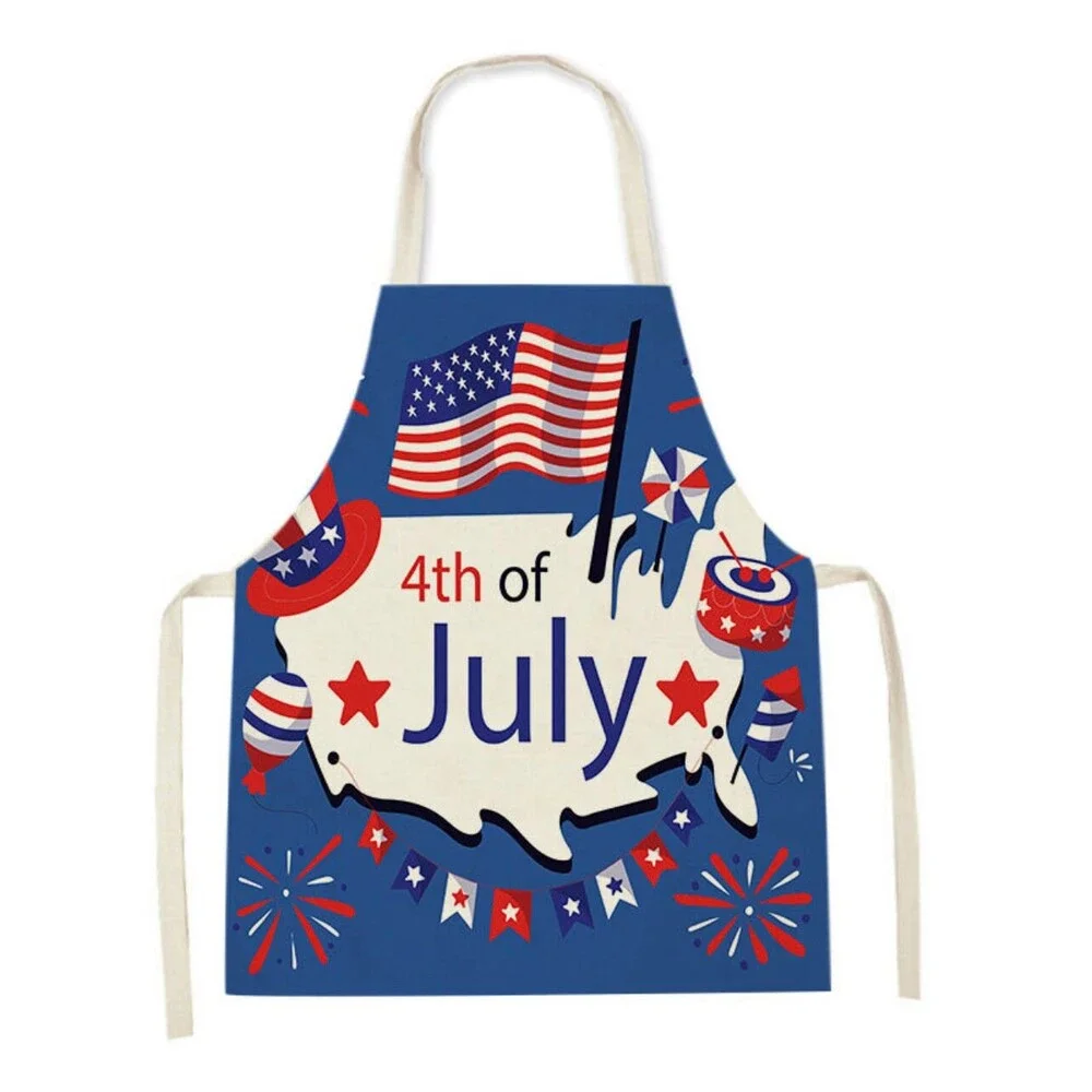 Patriotic USA Flag Linen Apron, BBQ Party Bib